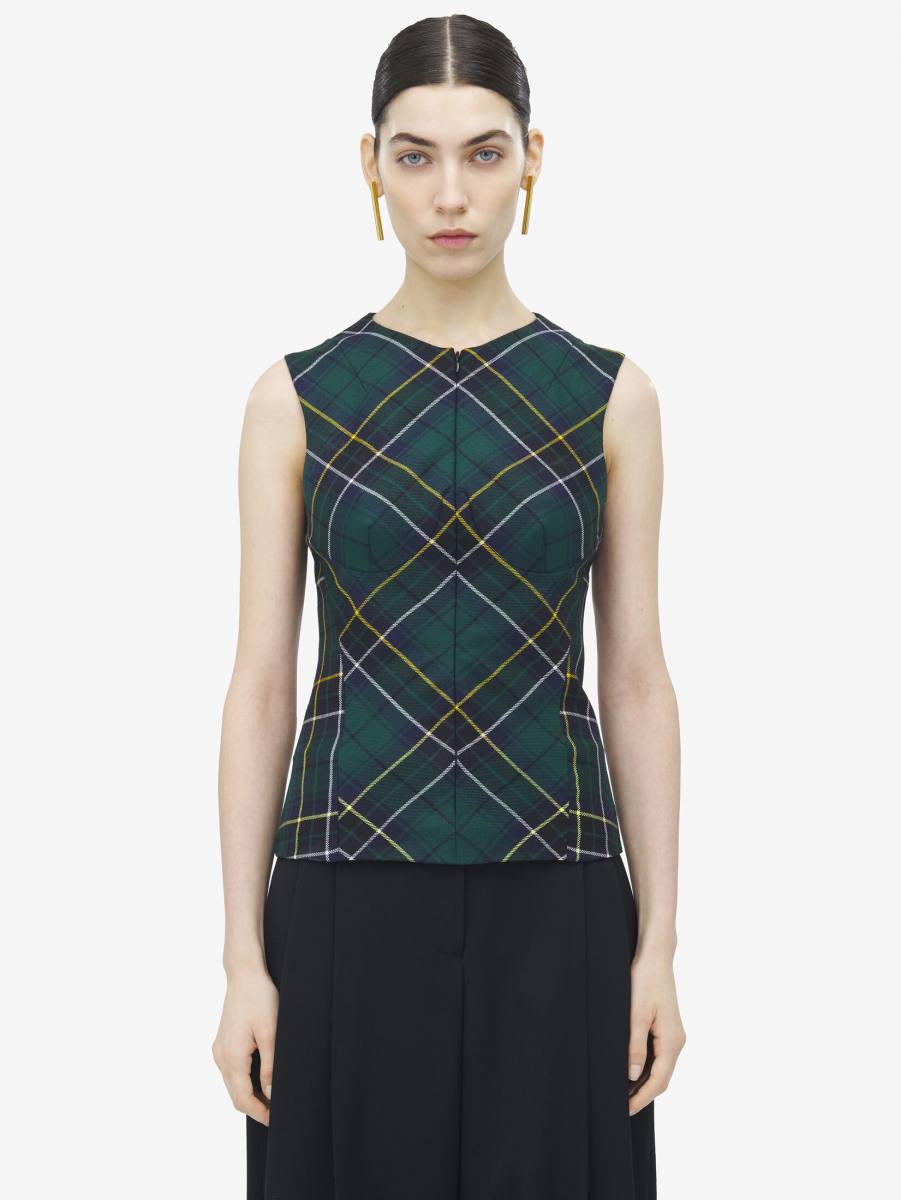 ALEXANDER MCQUEEN - Sleeveless Wool Tartan Top - Item 839045QJAFI4348